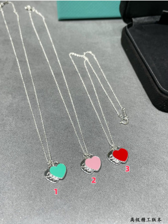 T*f*ny & Co. Double Heart Enamel Pendant Necklace Ag925