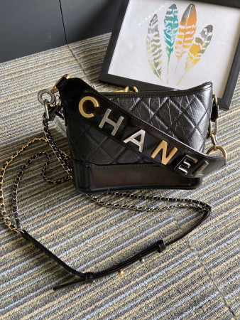 Ch*el Gabrielle SMALL BLACK with shoulder strap letters 20 x 15 x 8cm