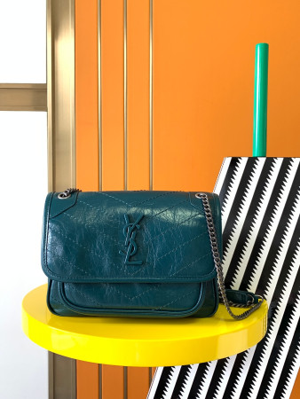 Y*L NIKI BABY IN VINTAGE LEATHER BLUE 8.2 X 6 X 2.9 INCHES