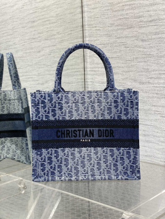 Large D*0r Book Tote Blue Denim D*0r Oblique Jacquard 26x8x22cm