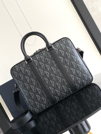 d*0r zipped briefcase black cd Di*m*nd canvas and black grained calfskin  37 x 28 x 6 cm
