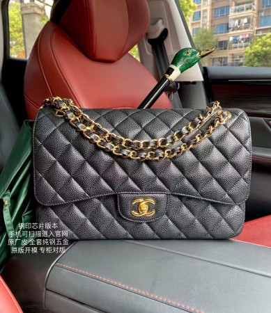 Ch*el Classic Flap Jumbo 30cm CF Black Gold 19.5x30x10cm