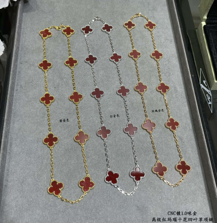 V*N CL*F & Arpels High-grade red agate ten-flower four-leaf clover Necklace