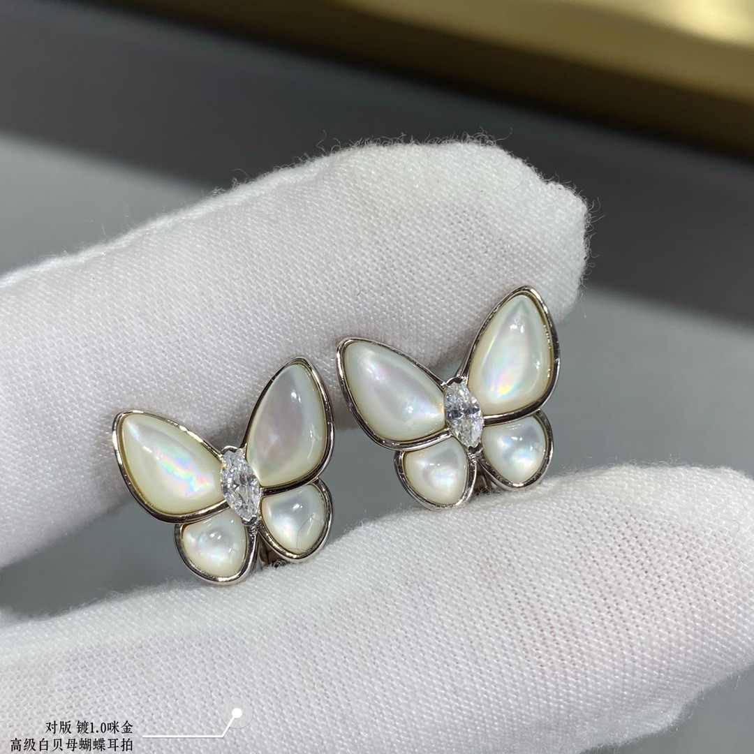 V*N CL*F & Arpels White Mother-of-Pearl Butterfly Earrings