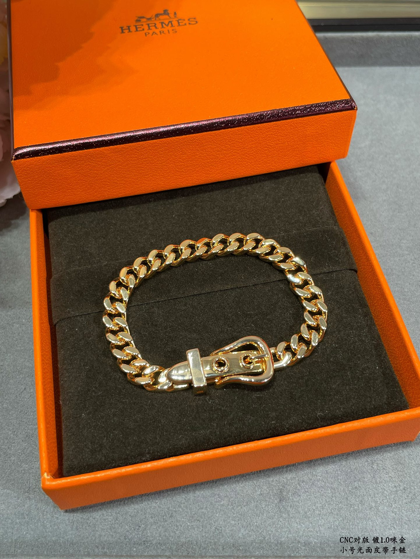 H**mes Small size smooth leather belt Bracelet