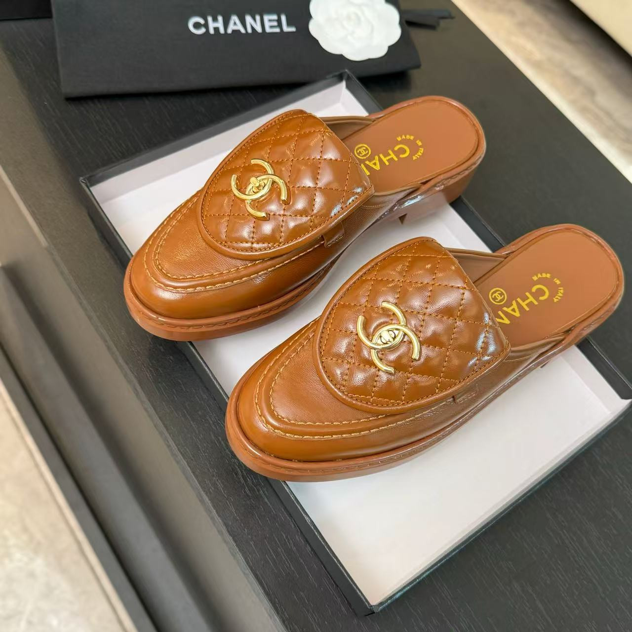 UA Ch*el Slides Leather Flats