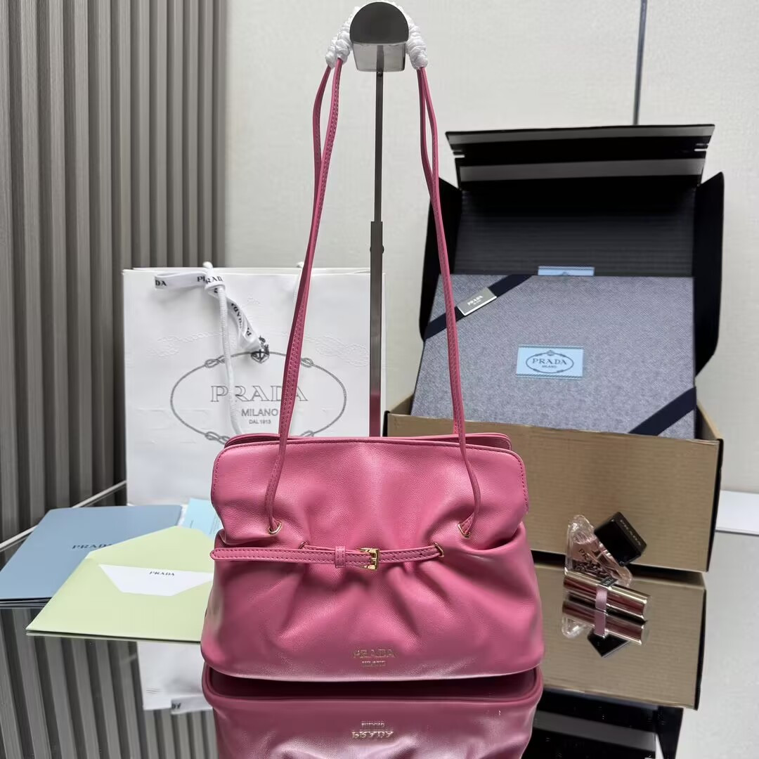 Pra*a Slouchy Lambskin Leather Shoulder Bag 25x18.5x11.5cm