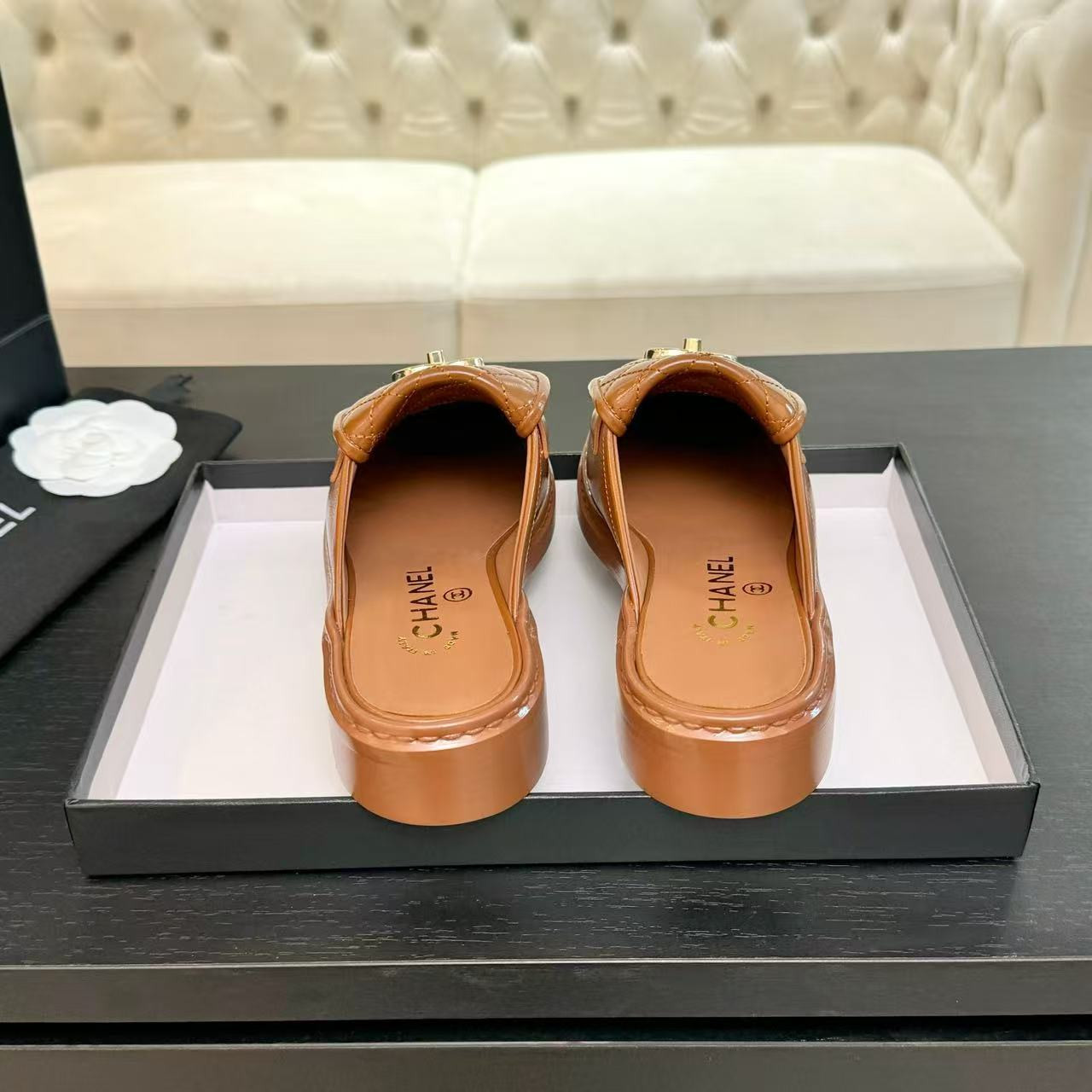 UA Ch*el Slides Leather Flats