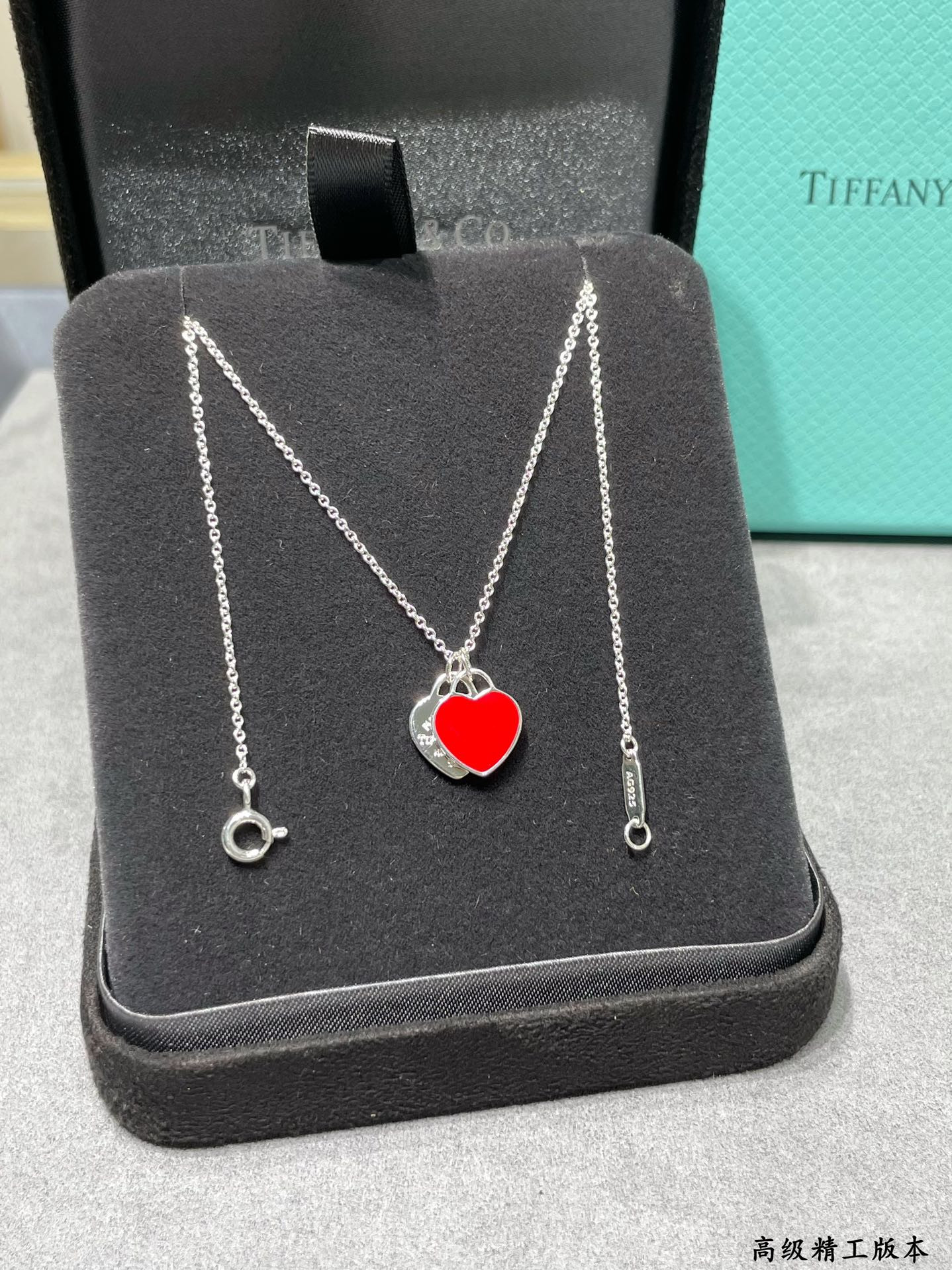 T*f*ny & Co. Double Heart Enamel Pendant Necklace Ag925