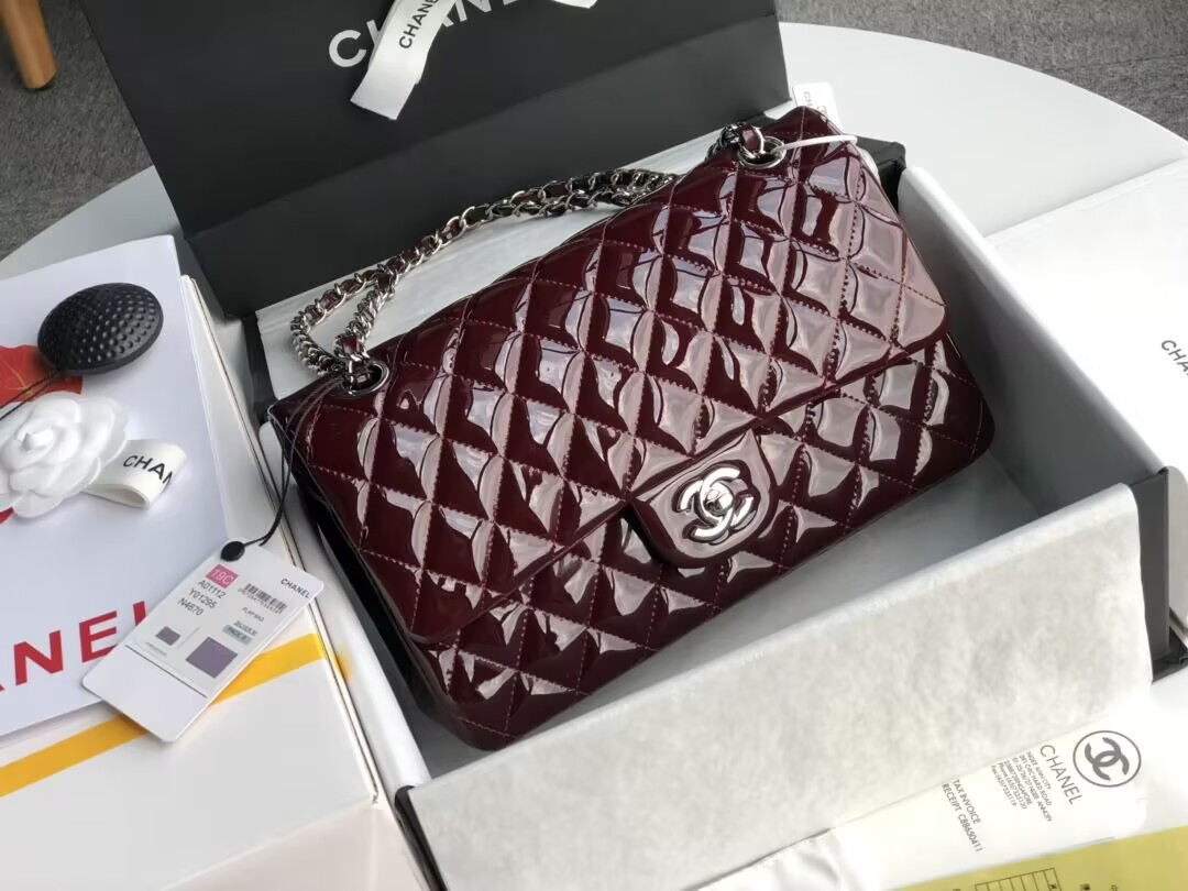 Ch*el  Classic Flap Bag Burgundy 25cm