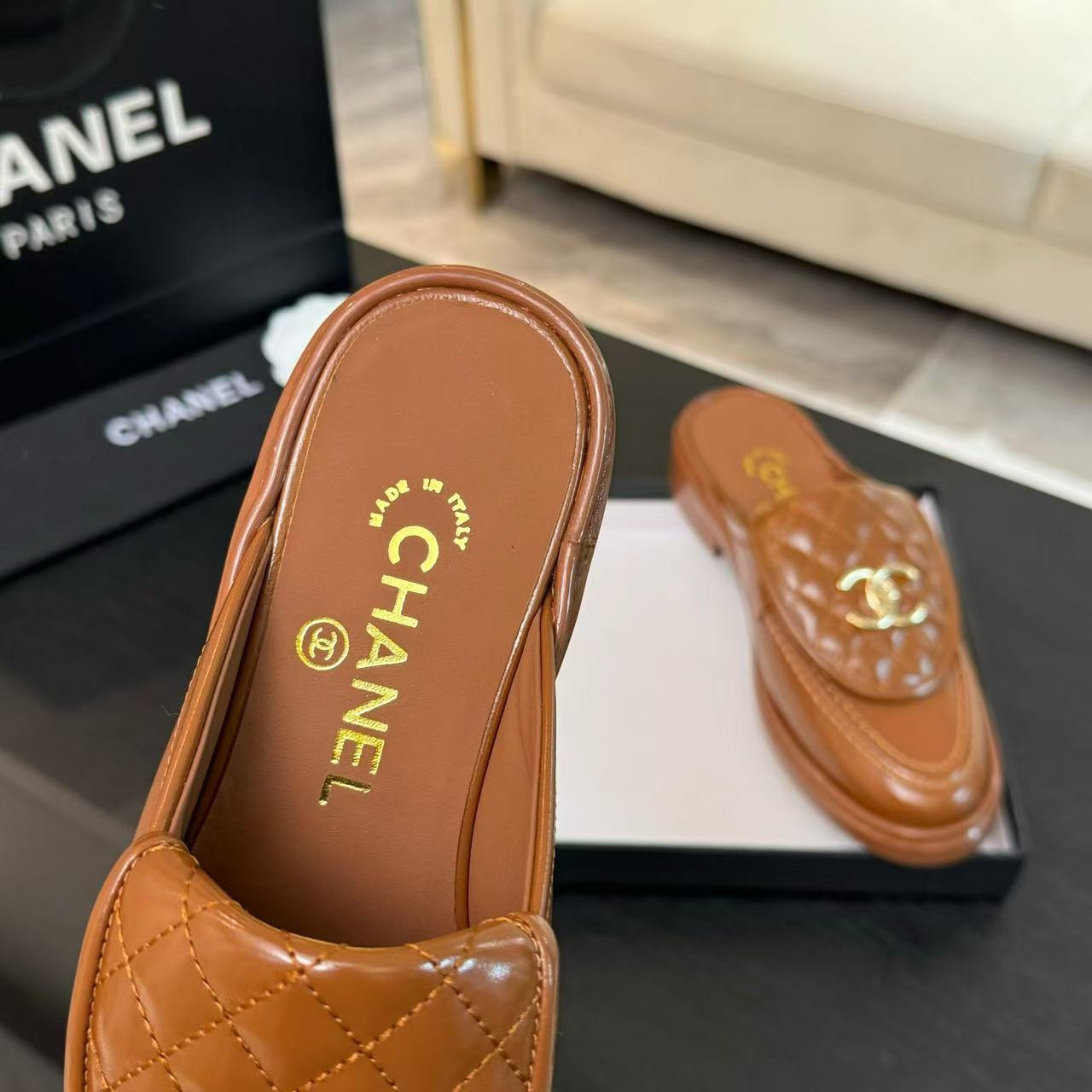 UA Ch*el Slides Leather Flats