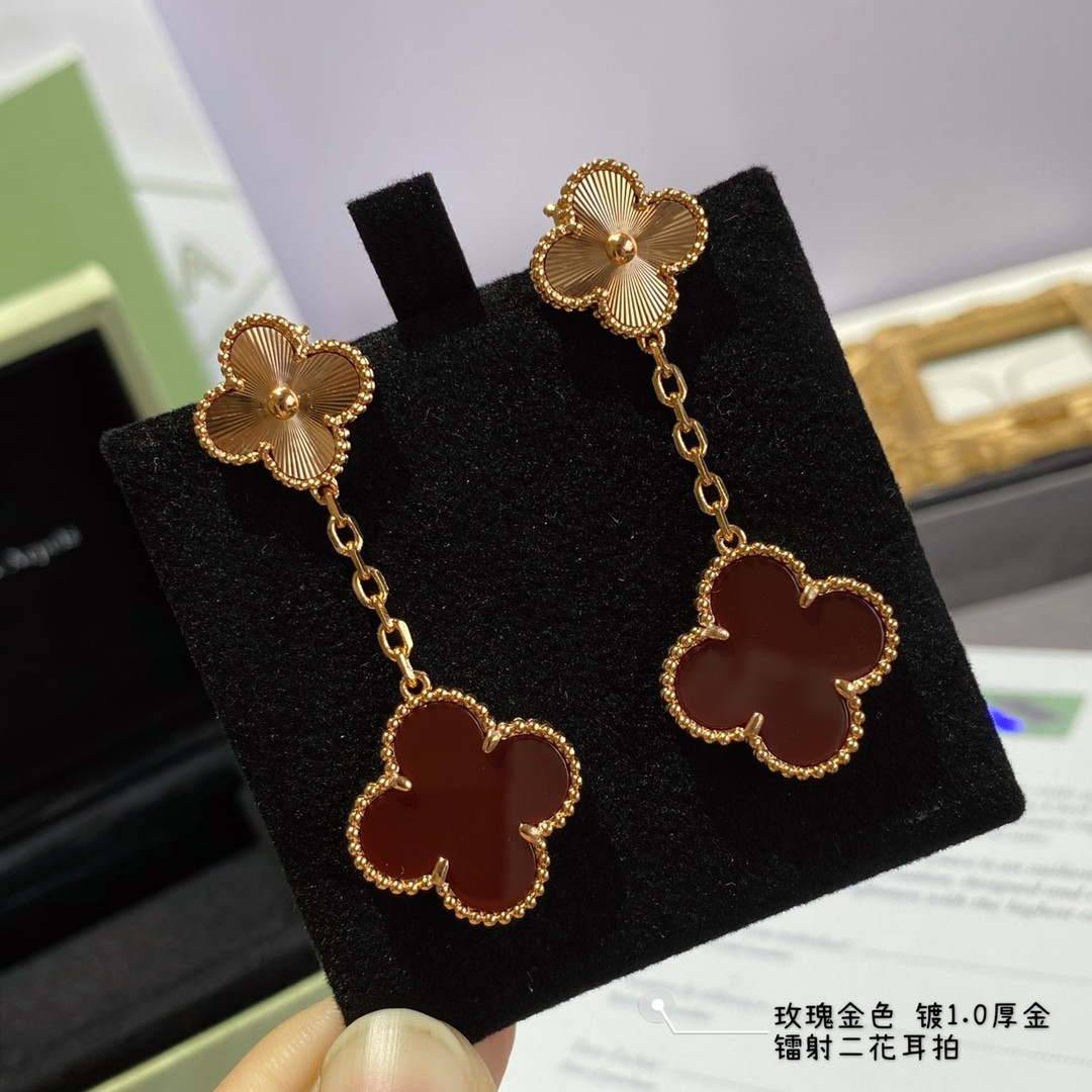 V*N CL*F & Arpels laser red Two Flowers Earrings