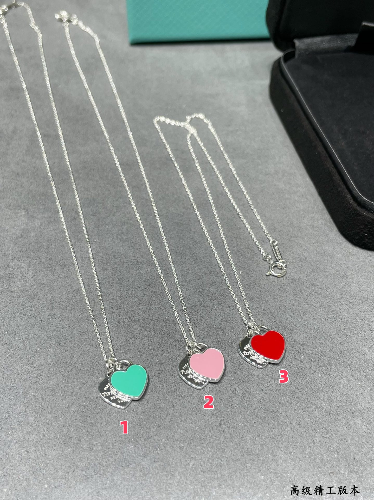 T*f*ny & Co. Double Heart Enamel Pendant Necklace Ag925
