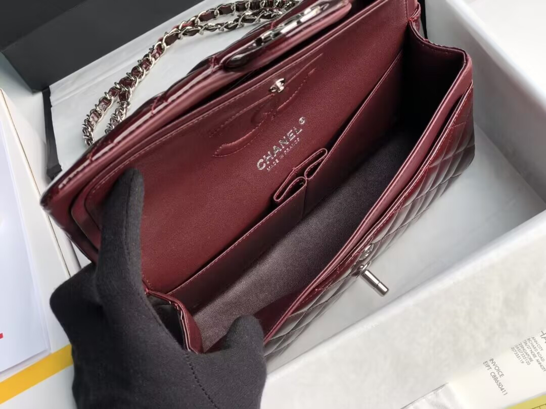 Ch*el  Classic Flap Bag Burgundy 25cm