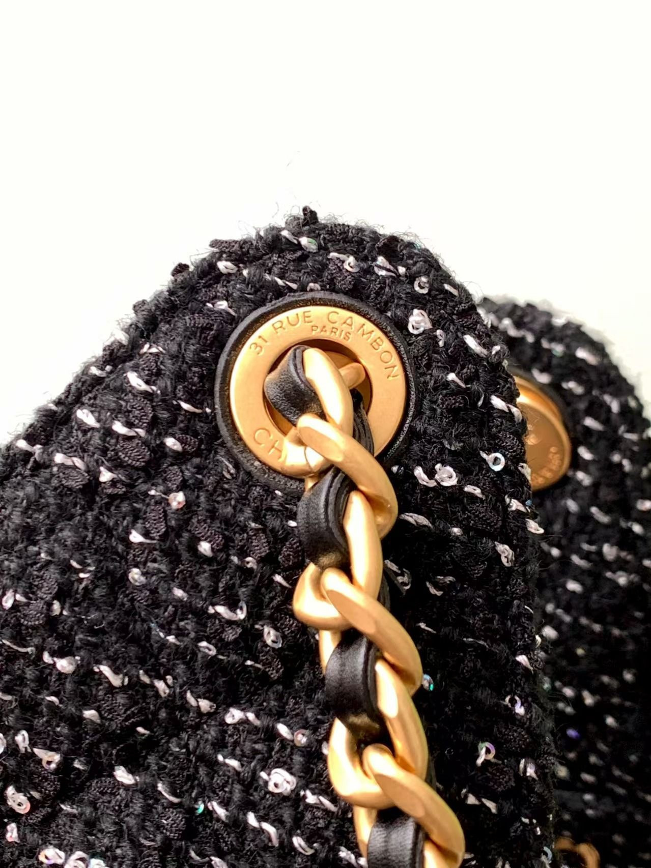 Ch*el 25 Bucket Tweed Bag 26x30x14cm