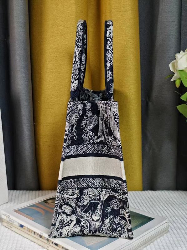 LARGE D*0r BOOK TOTE Blue and Ecru Toile de Jouy Reverse Embroidery 16.5 x 14 x 7.5 inches