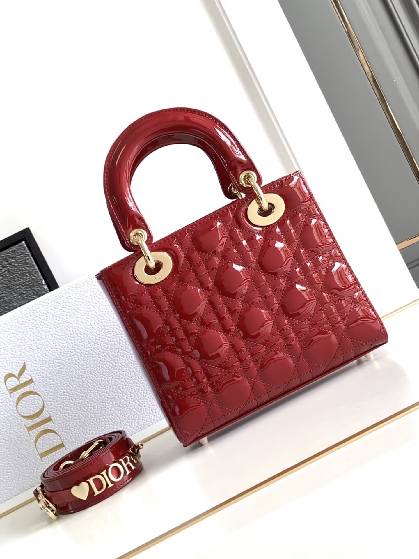 Small Lady D*0r My ABCD*0r Bag Red Patent 8 x 6.5 x 3 inches