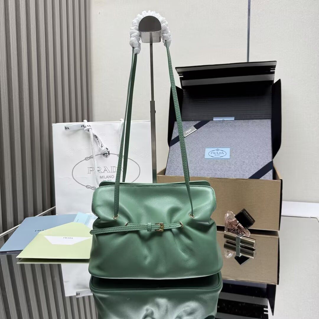 Pra*a Slouchy Lambskin Leather Shoulder Bag 25x18.5x11.5cm