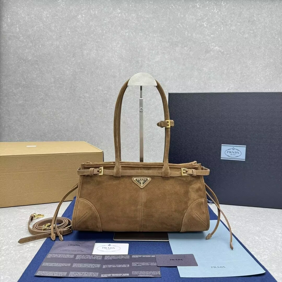 Pra*a Bonnie Medium Suede Handbag 32x15.5x12cm