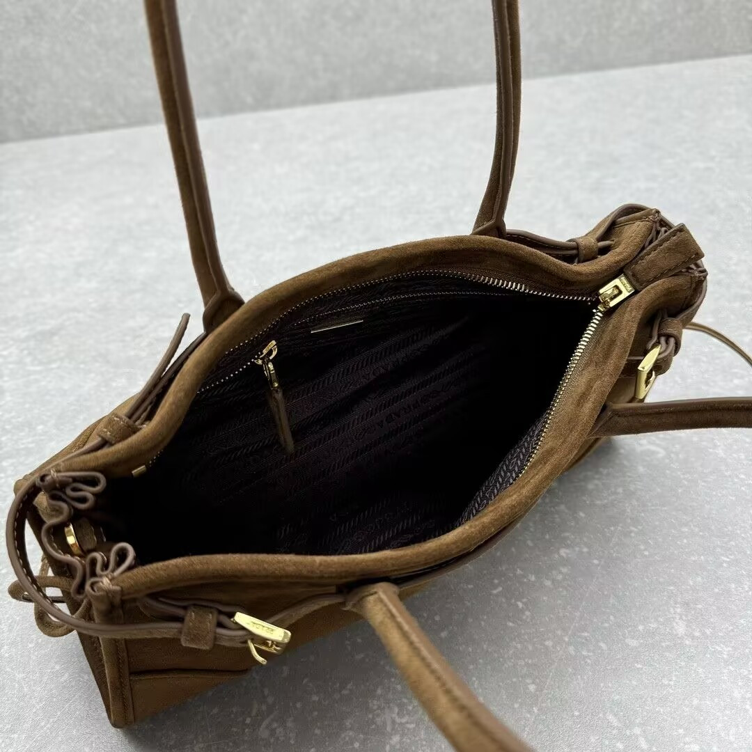 Pra*a Bonnie Medium Suede Handbag 32x15.5x12cm