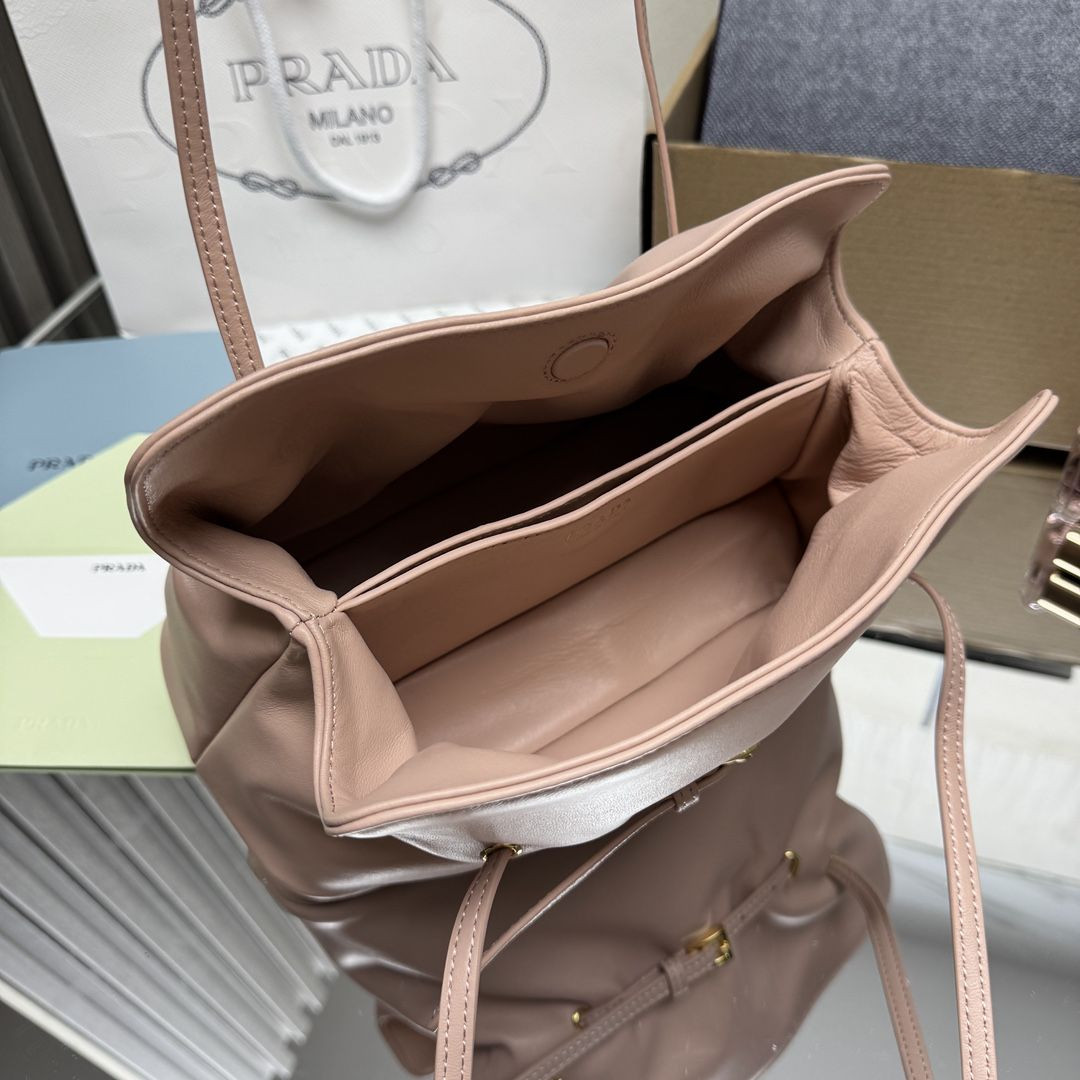 Pra*a Slouchy Lambskin Leather Shoulder Bag 25x18.5x11.5cm