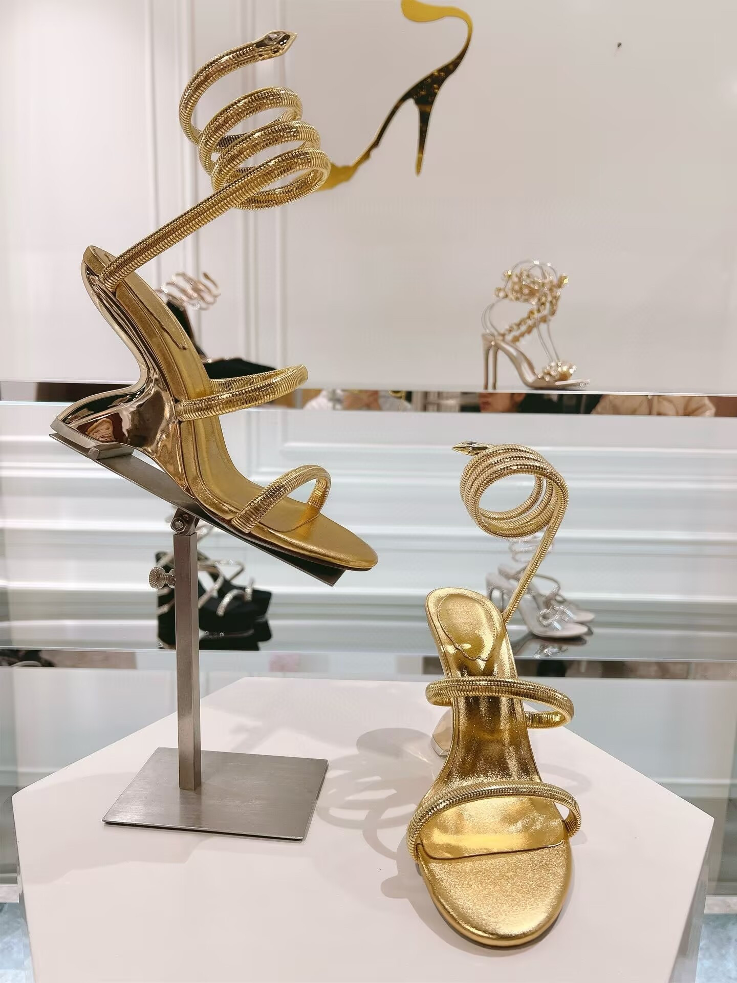 UA René Caovilla Symphony Mirrored Gold Sandal 95mm