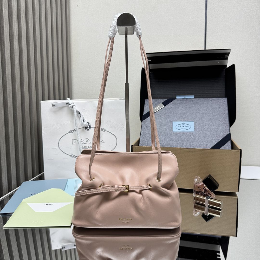 Pra*a Slouchy Lambskin Leather Shoulder Bag 25x18.5x11.5cm