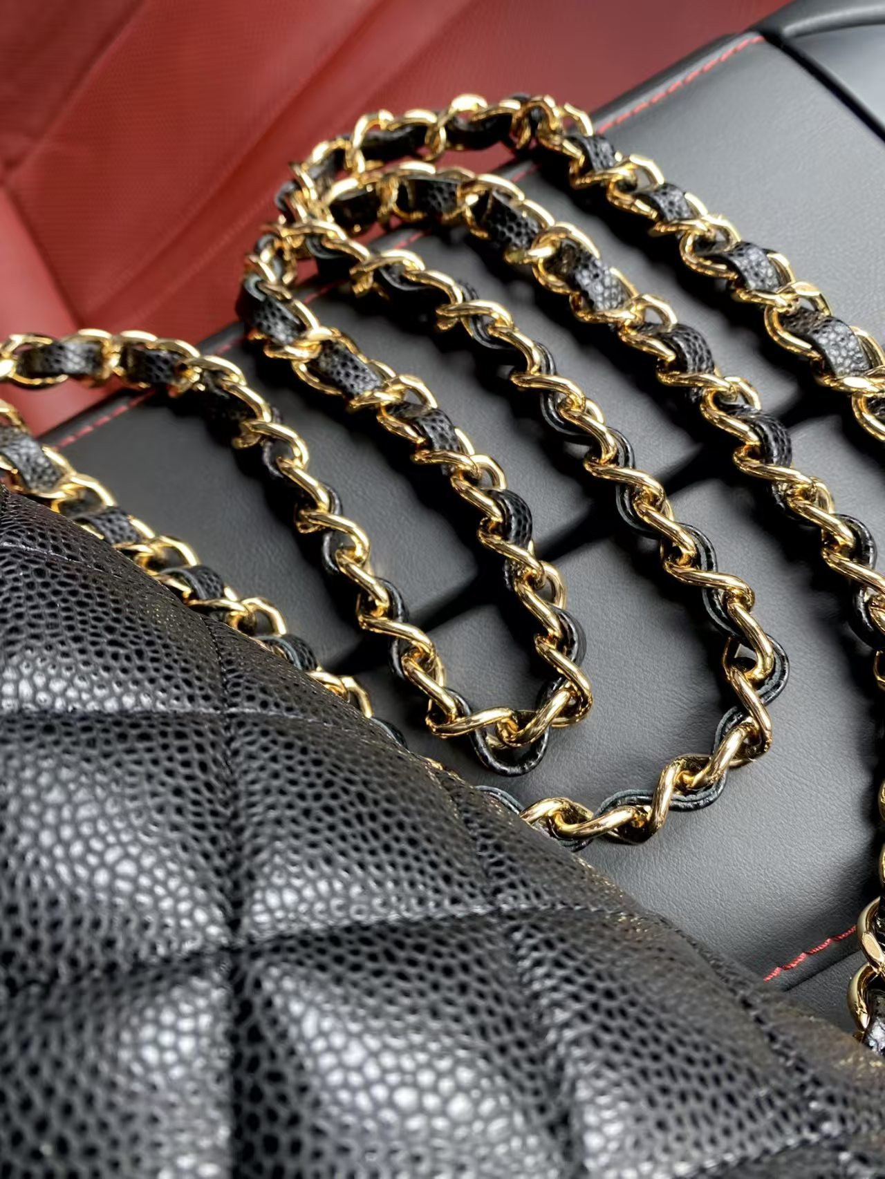 Ch*el Classic Flap Jumbo 30cm CF Black Gold 19.5x30x10cm