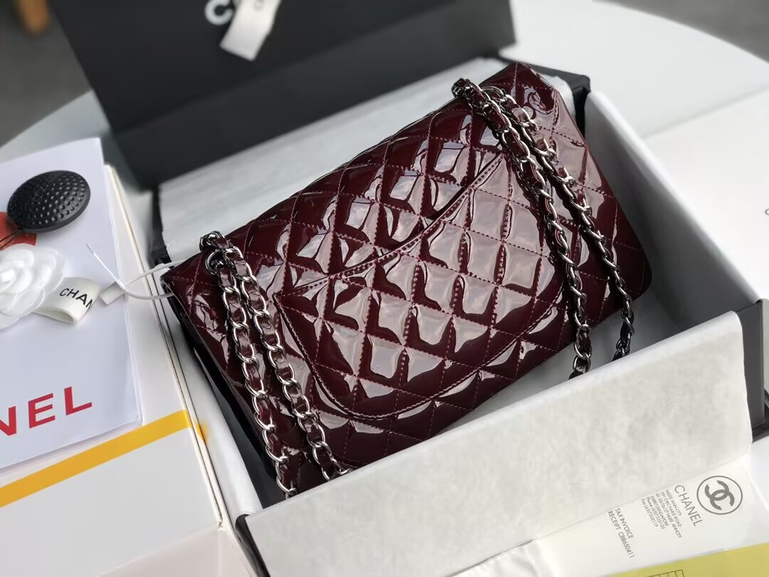 Ch*el  Classic Flap Bag Burgundy 25cm