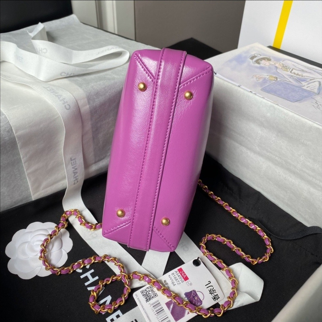 Ch*el MINI BAG WITH TOP HANDLE Shiny Lambskin & Gold-Tone Metal 12 × 18 × 7 cm