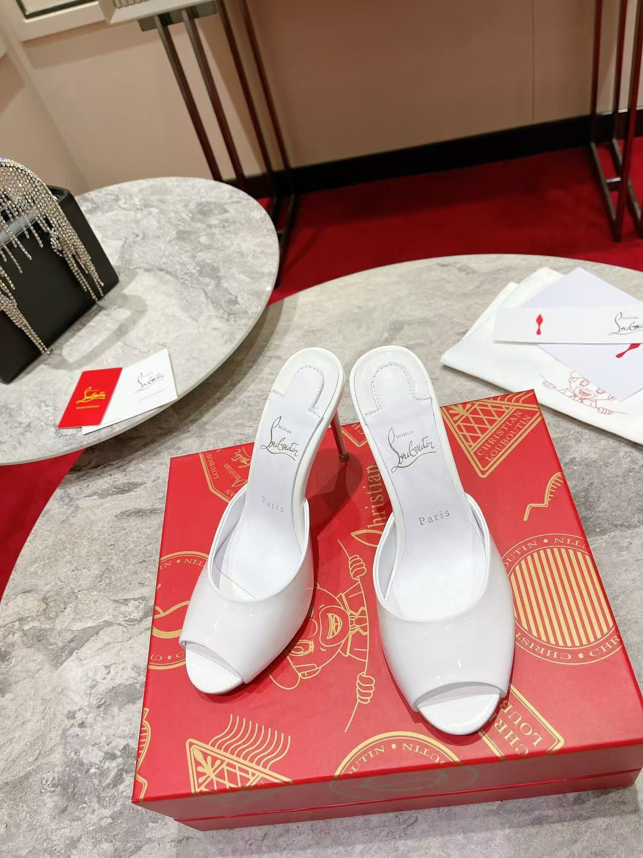 UA Ch**an Louboutin Bridal Me Dolly 100 Patent Leather Mules