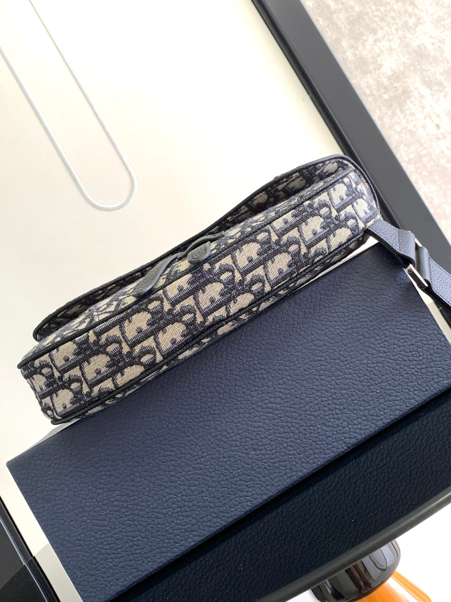 D*0r Saddle Bag Beige and Black D*0r Oblique Jacquard 26 x 19 x 4.5 cm