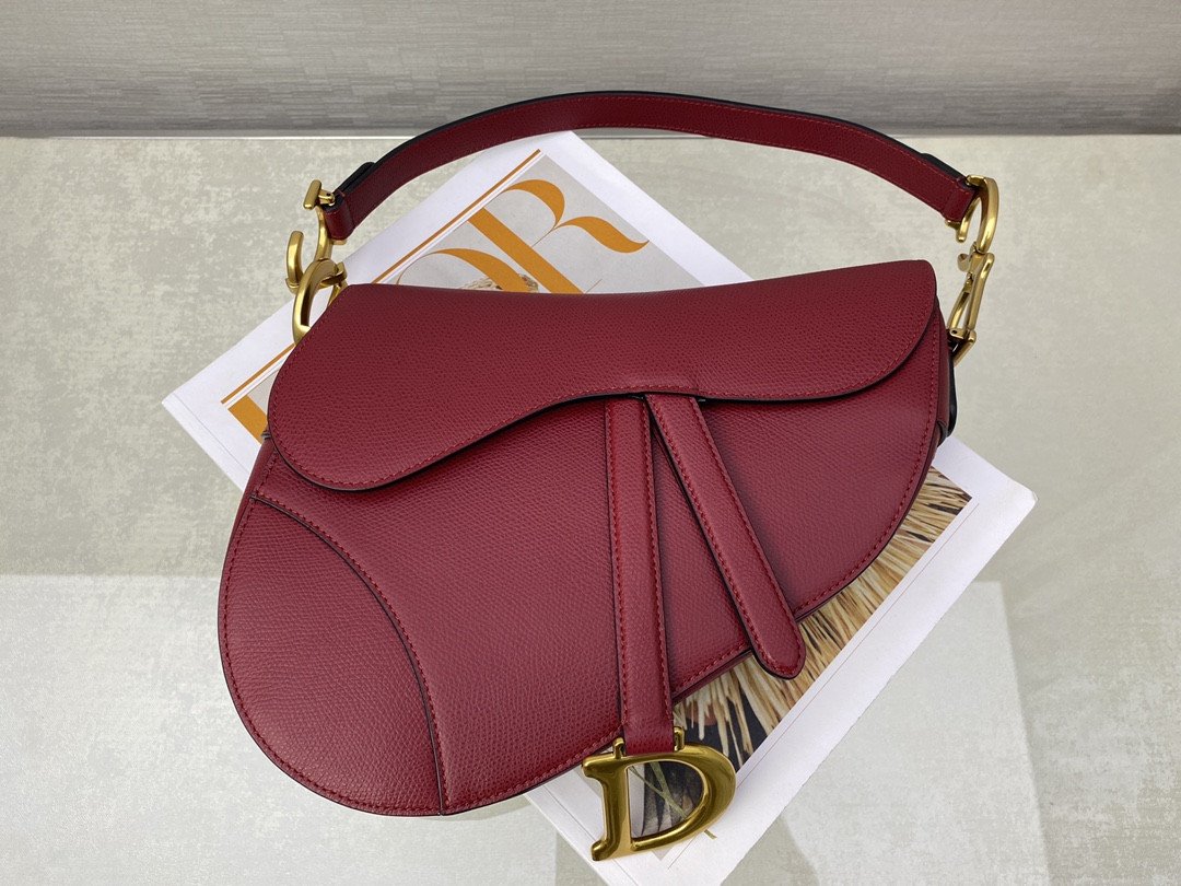 D*0r Saddle Bag Amaryllis Red Grained Calfskin 25.5x20x6.5cm