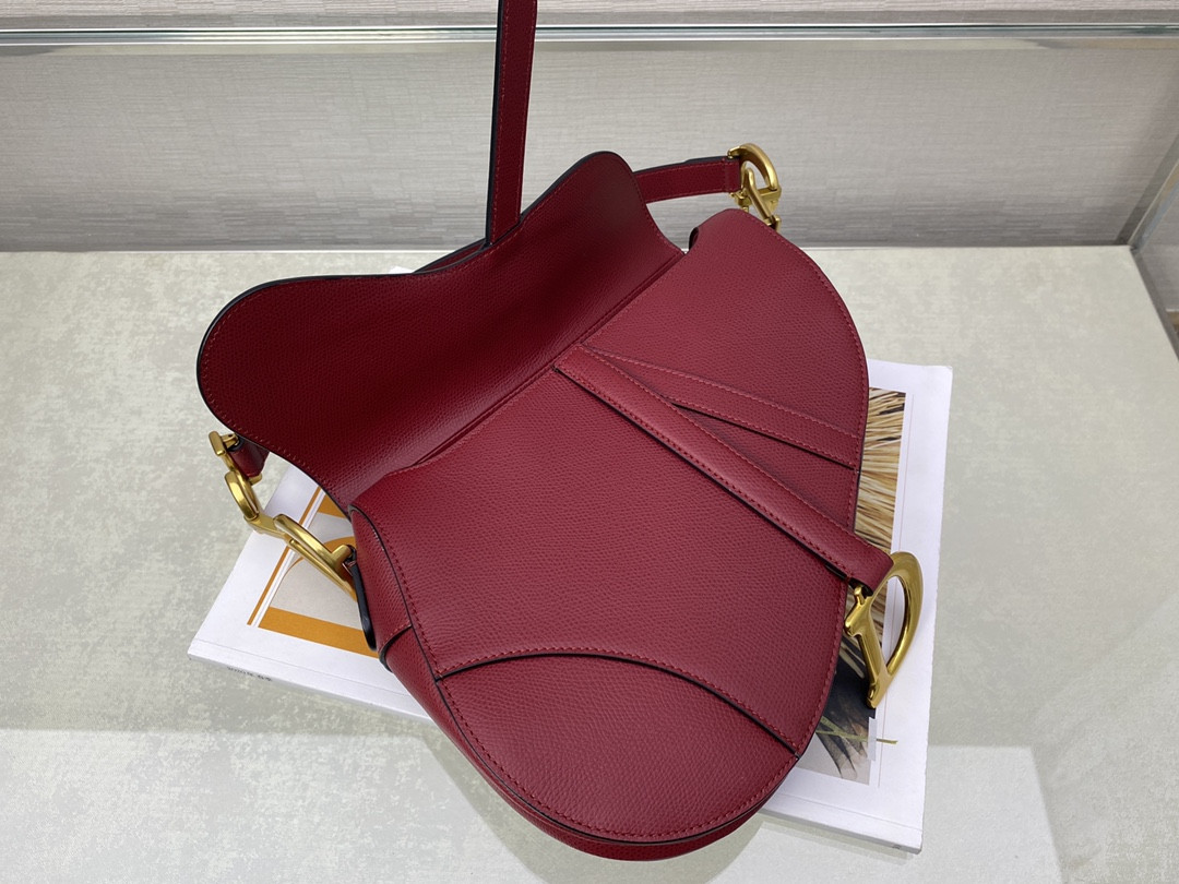 D*0r Saddle Bag Amaryllis Red Grained Calfskin 25.5x20x6.5cm