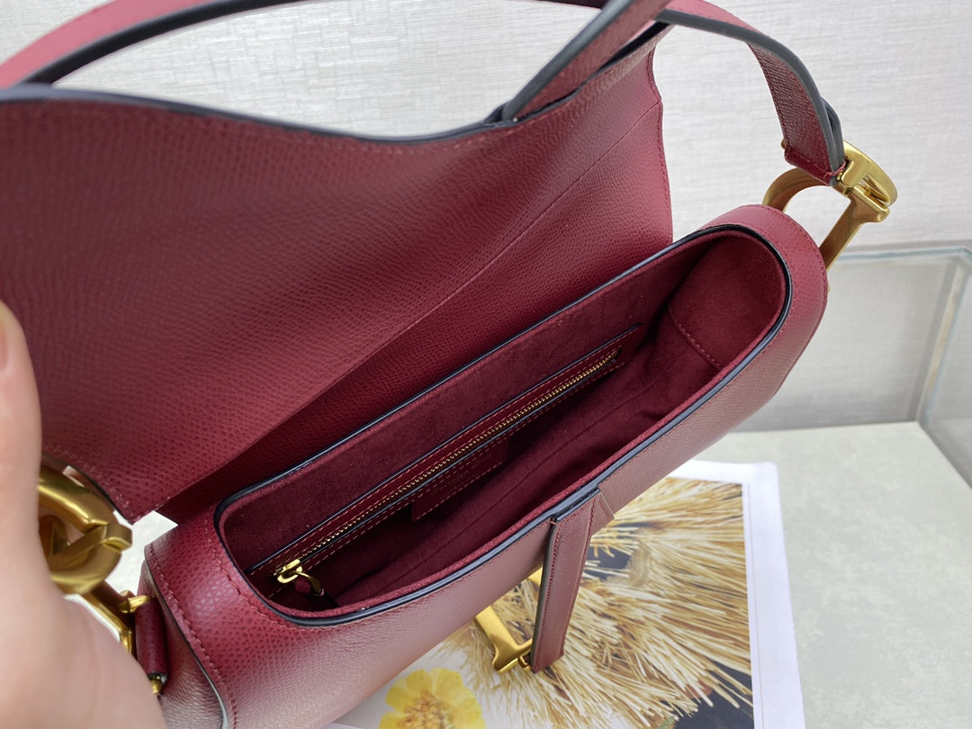 D*0r Saddle Bag Amaryllis Red Grained Calfskin 25.5x20x6.5cm
