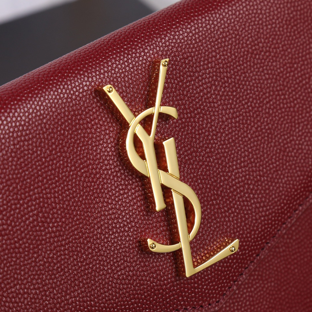 Y*L UPTOWN POUCH IN GRAIN DE POUDRE EMBOSSED LEATHER ROUGE OPYUM 10.6 X 6.2 X 0.7 INCHES