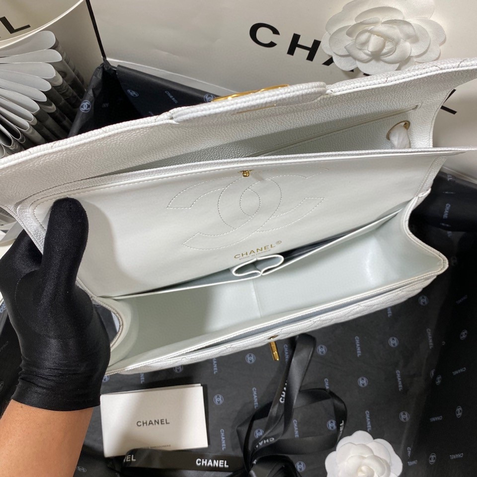 Ch*el Classic Flap Jumbo 30cm CF White Gold  7.6 × 11.7 × 3.9 in