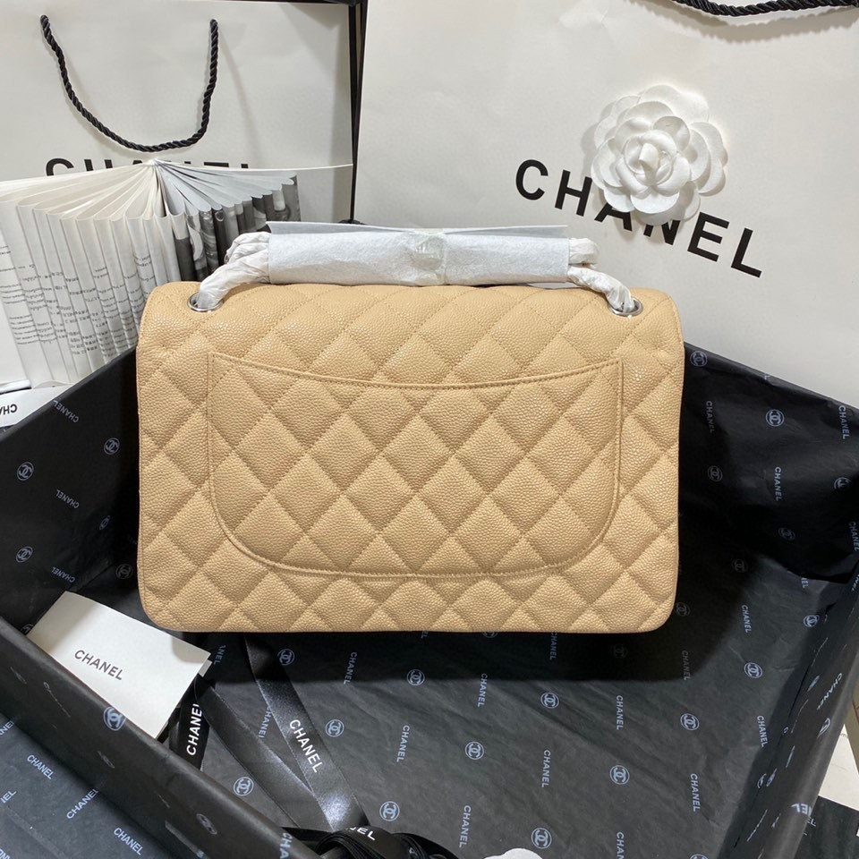 Ch*el Classic Flap Jumbo 30cm CF Khaki Silver 7.6 × 11.7 × 3.9 in