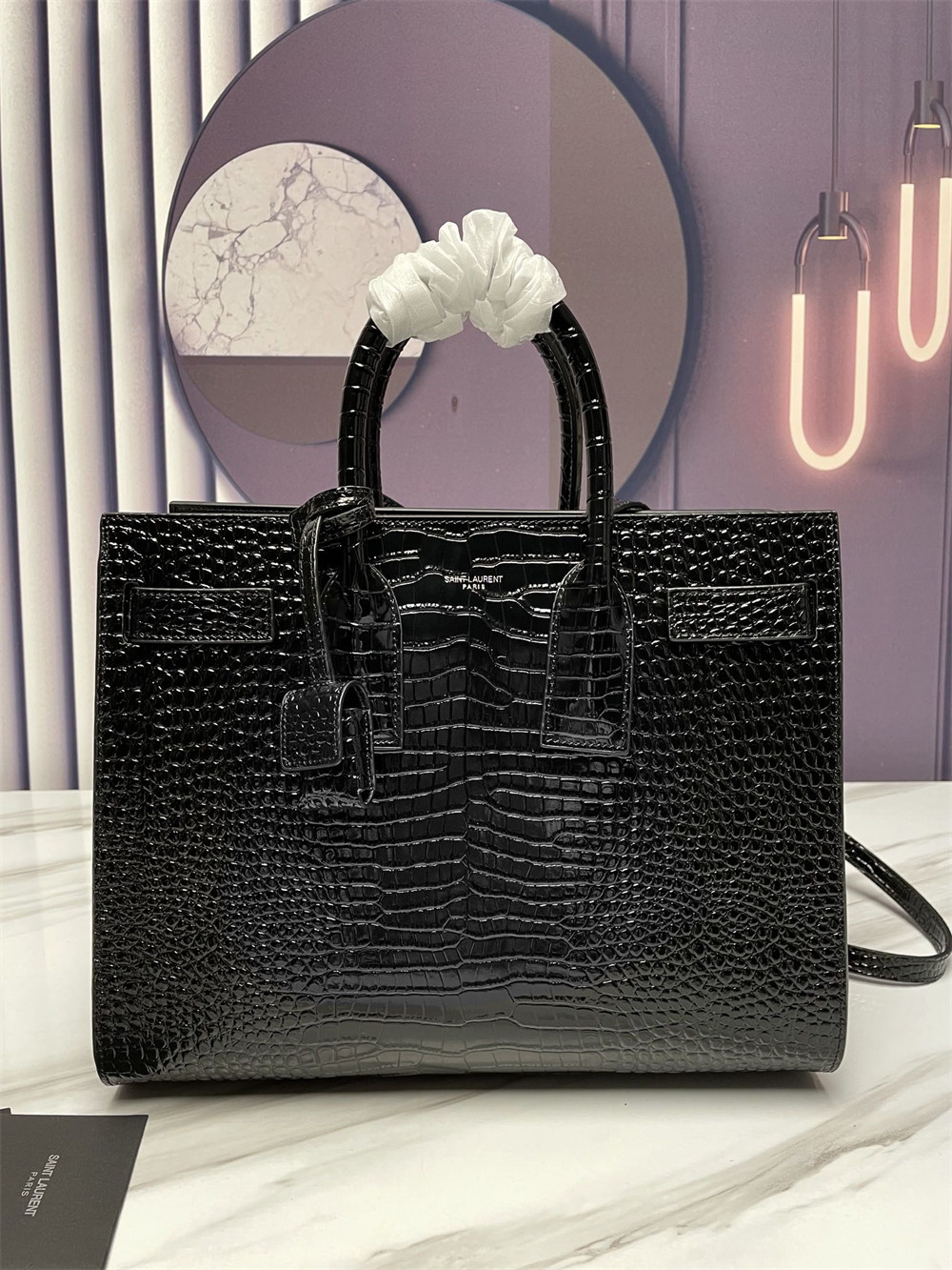 Y*L SAC DE JOUR SMALL IN CROCODILE EMBOSSED LEATHER