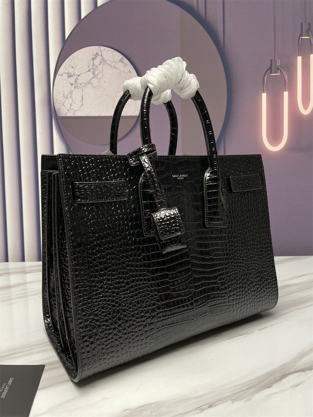 Y*L SAC DE JOUR SMALL IN CROCODILE EMBOSSED LEATHER