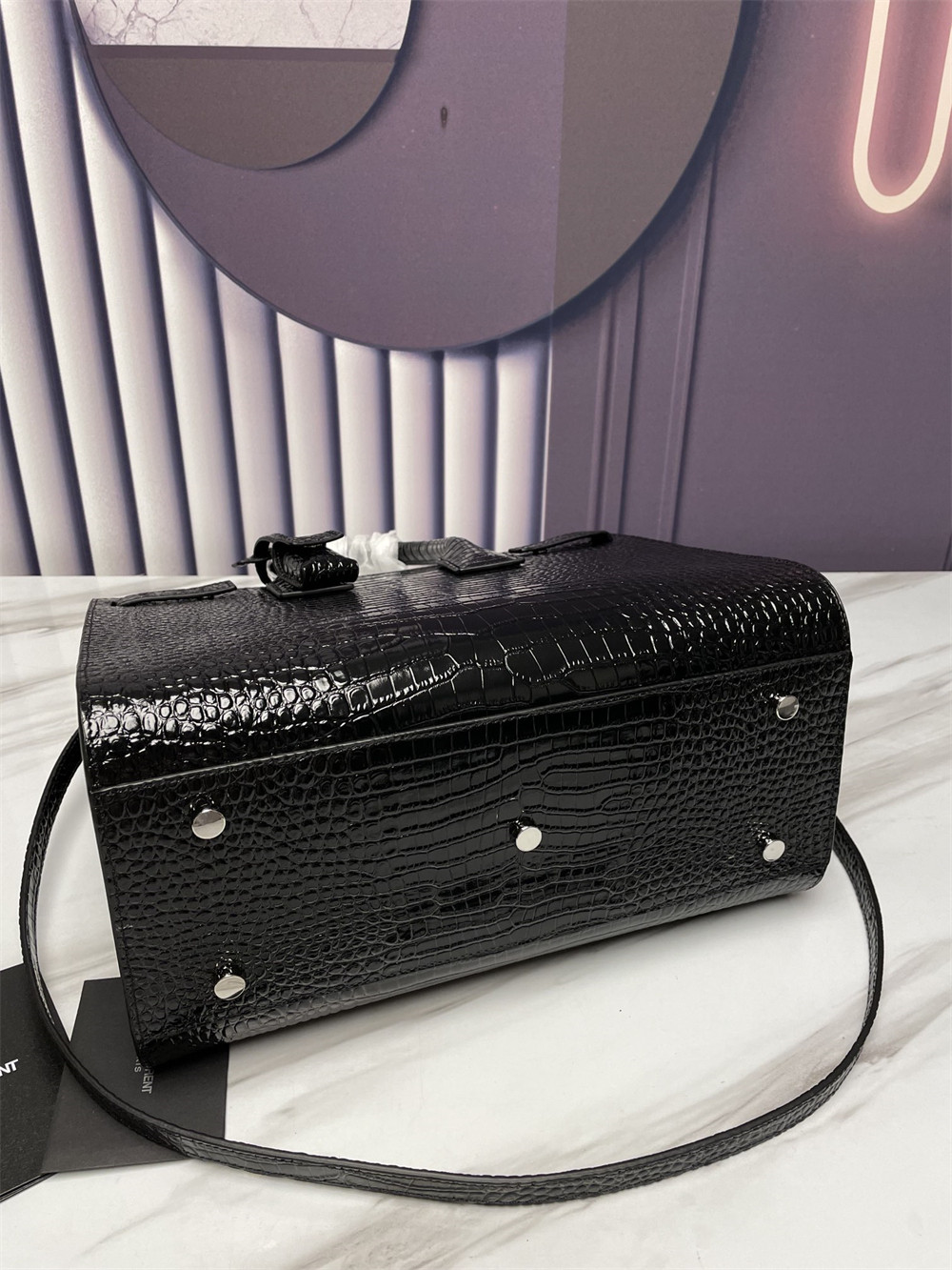 Y*L SAC DE JOUR SMALL IN CROCODILE EMBOSSED LEATHER