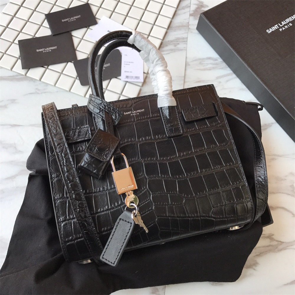 Y*L SAC DE JOUR NANO IN MATTE CROCODILE EMBOSSED LEATHER BLACK