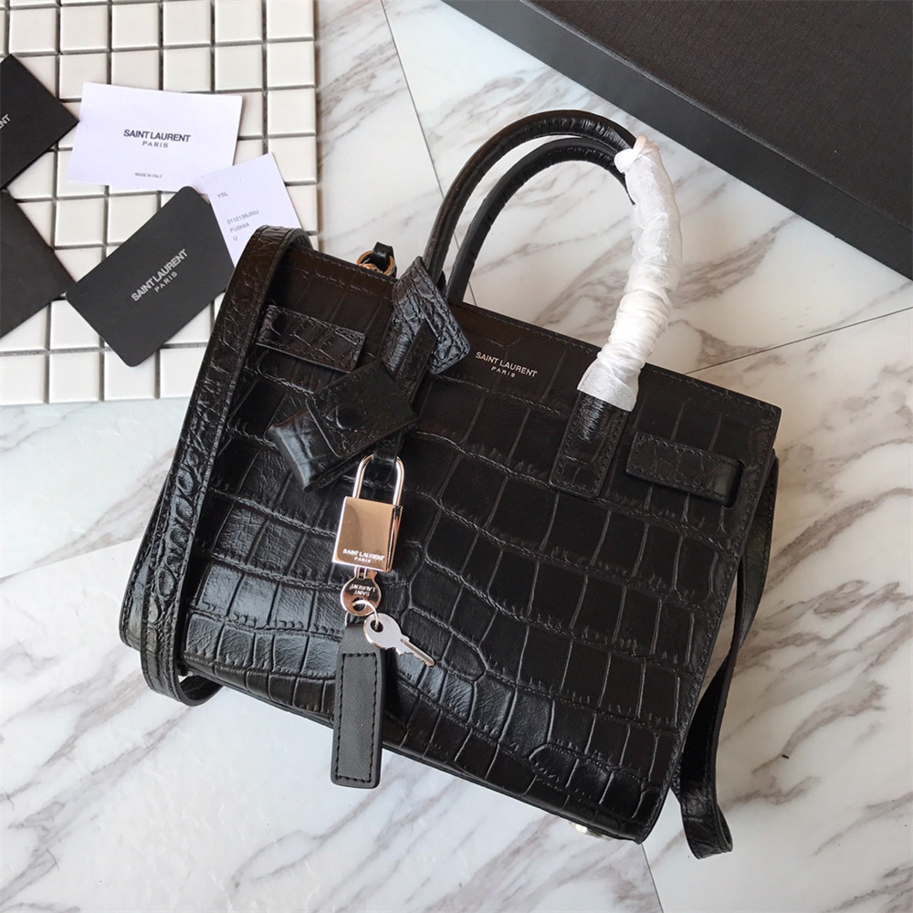 Y*L SAC DE JOUR NANO IN MATTE CROCODILE EMBOSSED LEATHER BLACK