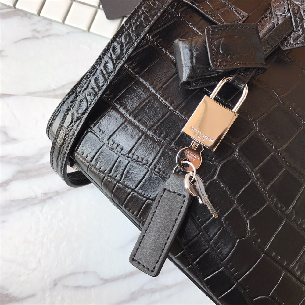 Y*L SAC DE JOUR NANO IN MATTE CROCODILE EMBOSSED LEATHER BLACK