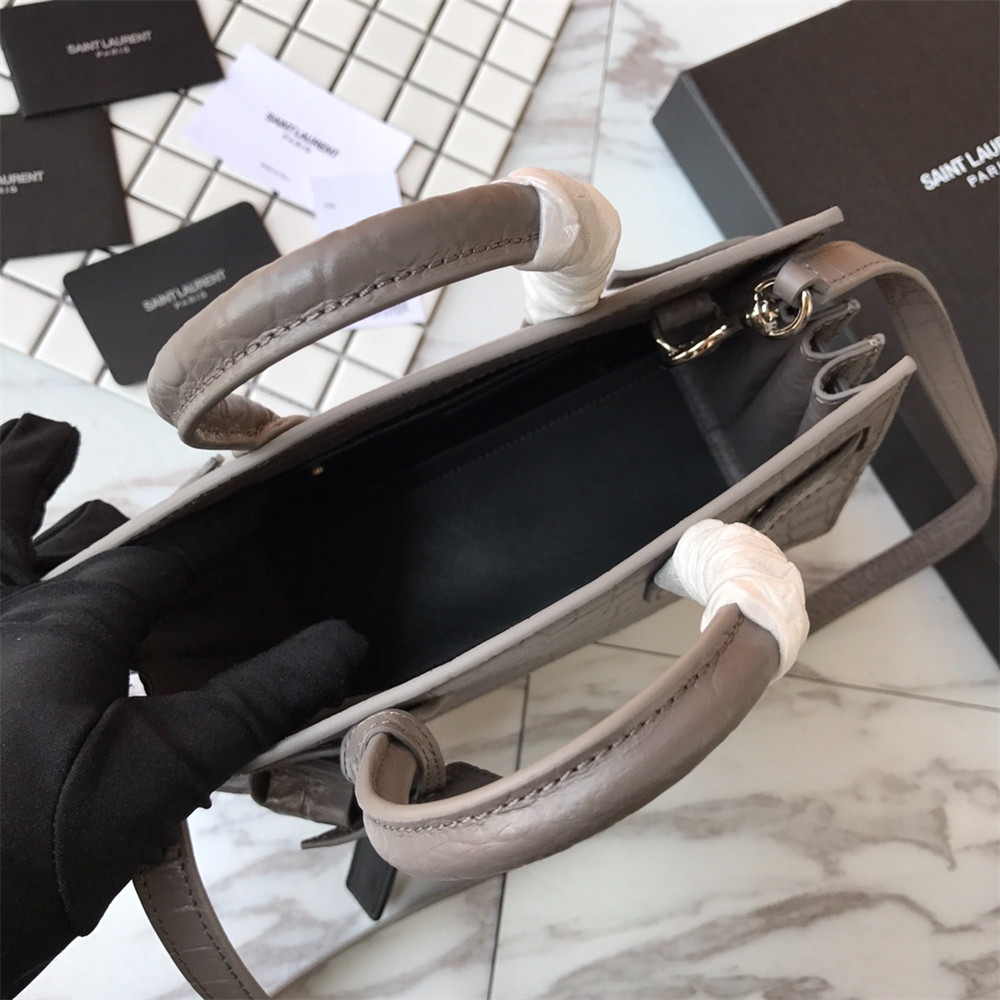 Y*L SAC DE JOUR NANO IN MATTE CROCODILE EMBOSSED LEATHER DARK GREY