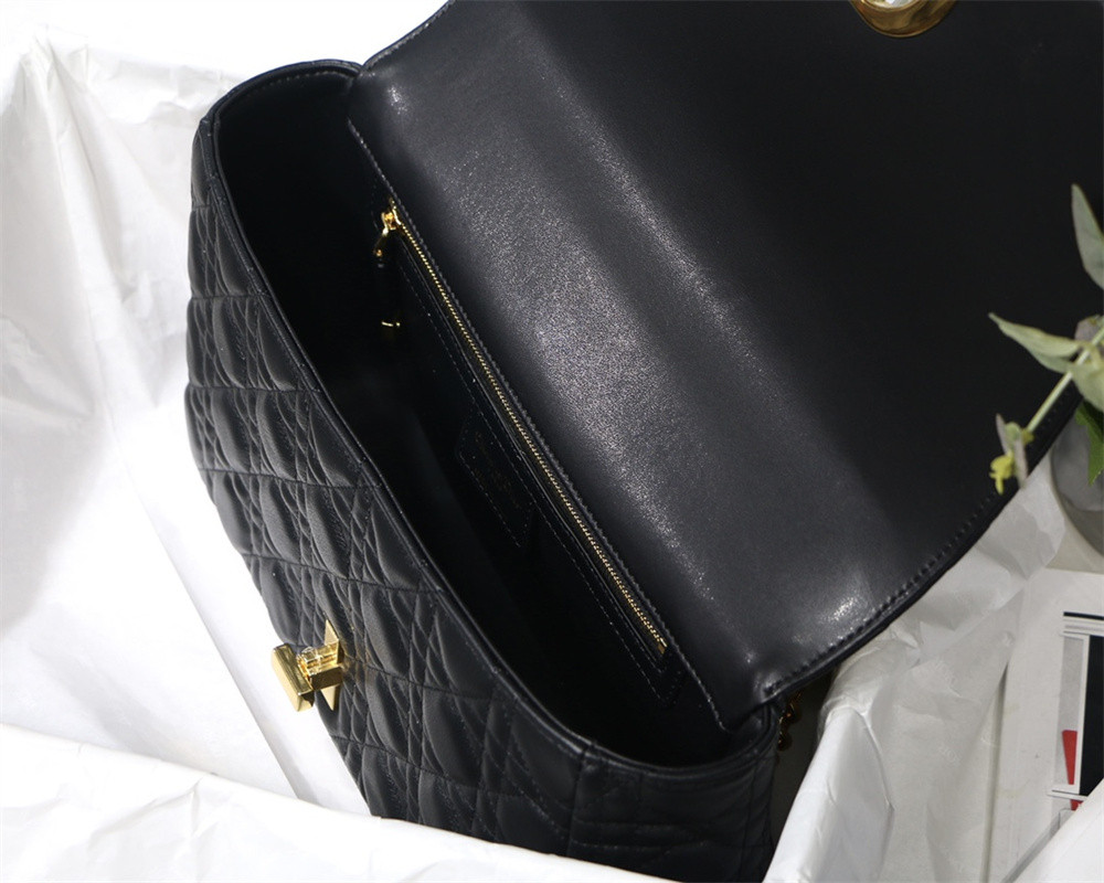 LARGE D*0r CARO BAG Black S*pple Cannage Calfskin 29 x 18 x 10 cm