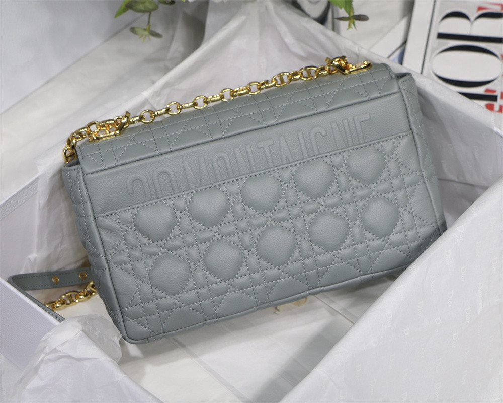 MEDIUM D*0r CARO BAG Ethereal Gray S*pple Cannage Calfskin 25.5 x 15.5 x 8 cm