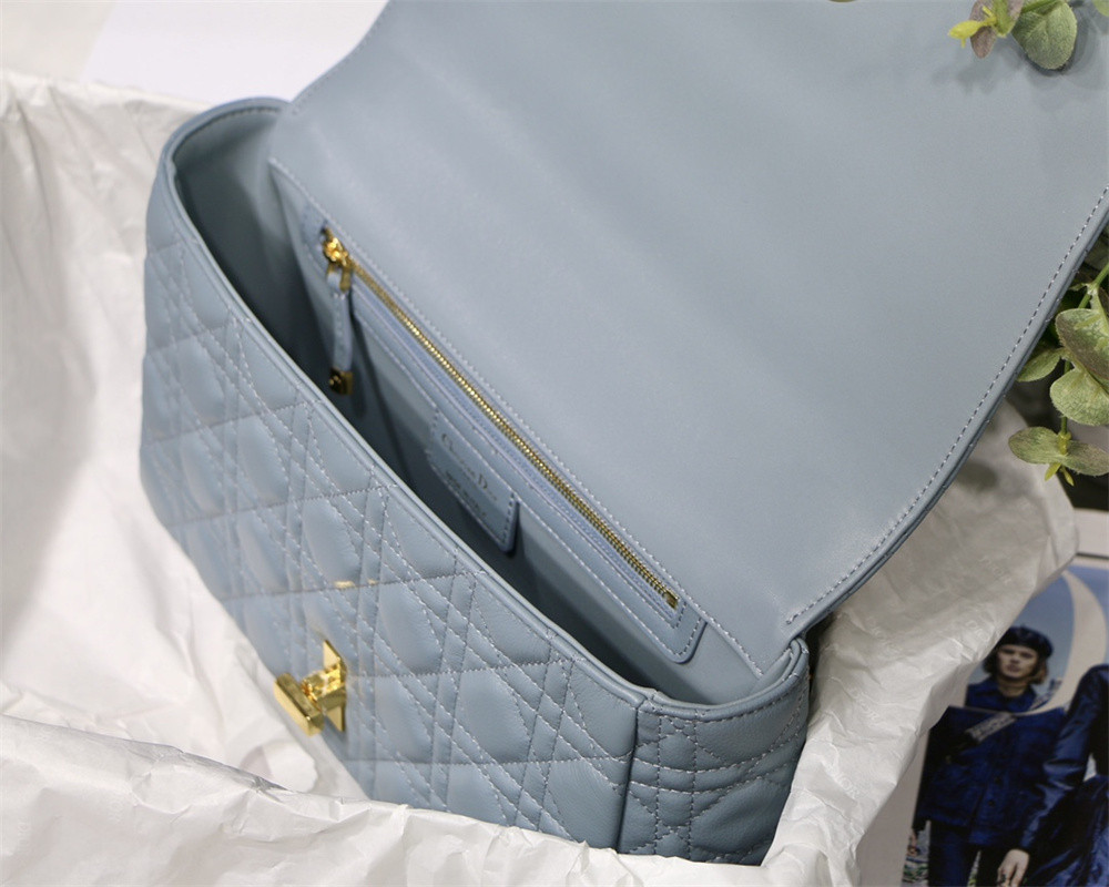 LARGE D*0r CARO BAG Light Blue S*pple Cannage Calfskin 29 x 18 x 10 cm