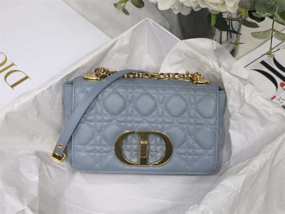 SMALL D*0r CARO BAG Light Blue S*pple Cannage Calfskin 20 x 12 x 7 cm