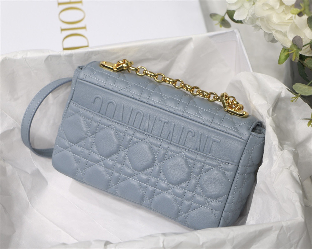 SMALL D*0r CARO BAG Light Blue S*pple Cannage Calfskin 20 x 12 x 7 cm